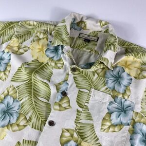 Tommy Bahama Hawaiian Silk Shirt Mens Medium Beige Vacation Short Sleeve